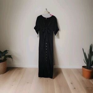 Free People Black Midi Dress with Gold Buttons